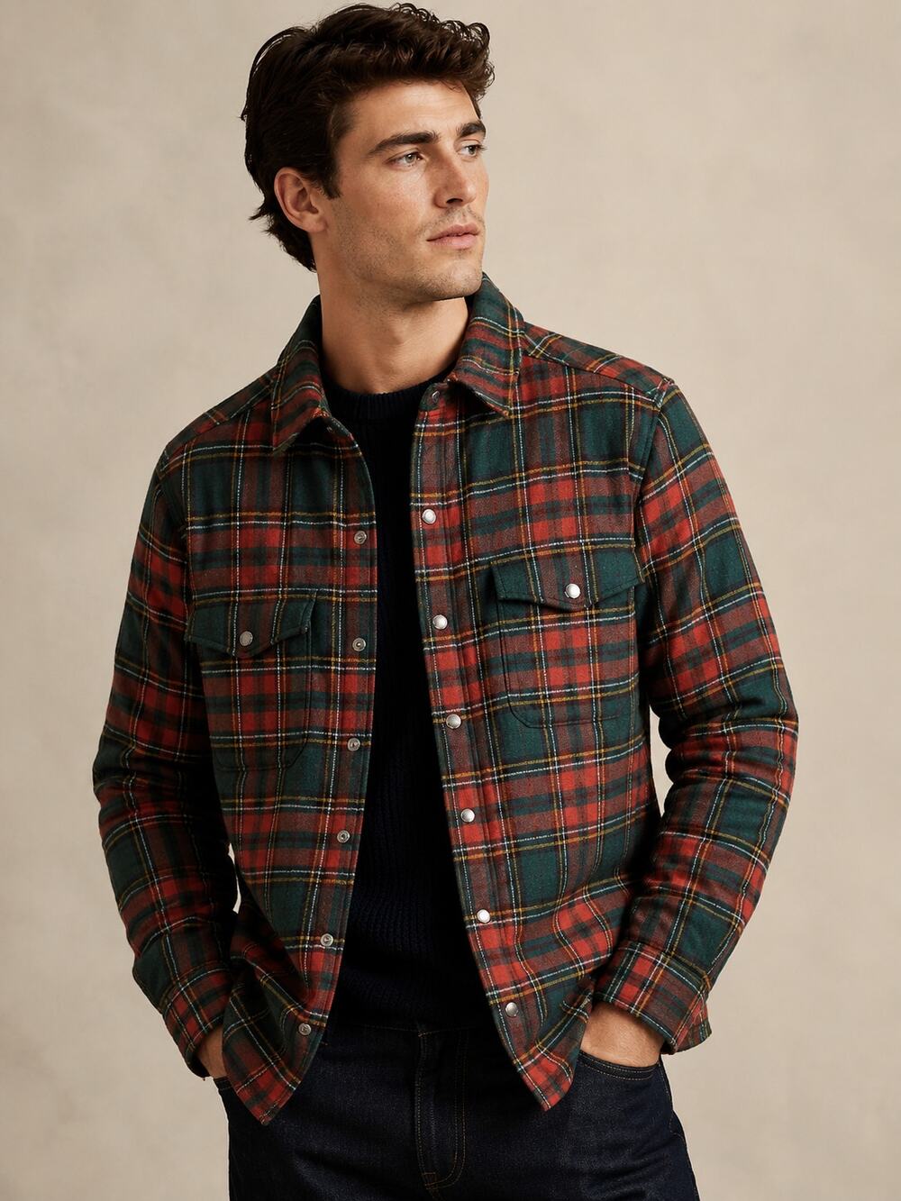 Todd Snyder SZ M Italian Quilted Shirt Jacket Tartan Plaid Green Red NWOT